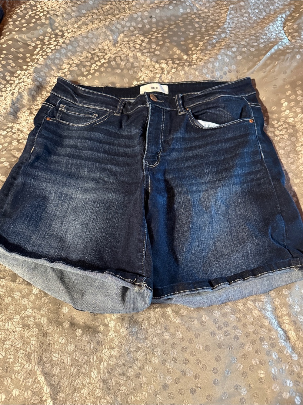 BKE Dark Blue Denim Roll-Cuff Jean Shorts - Picture 5 of 5